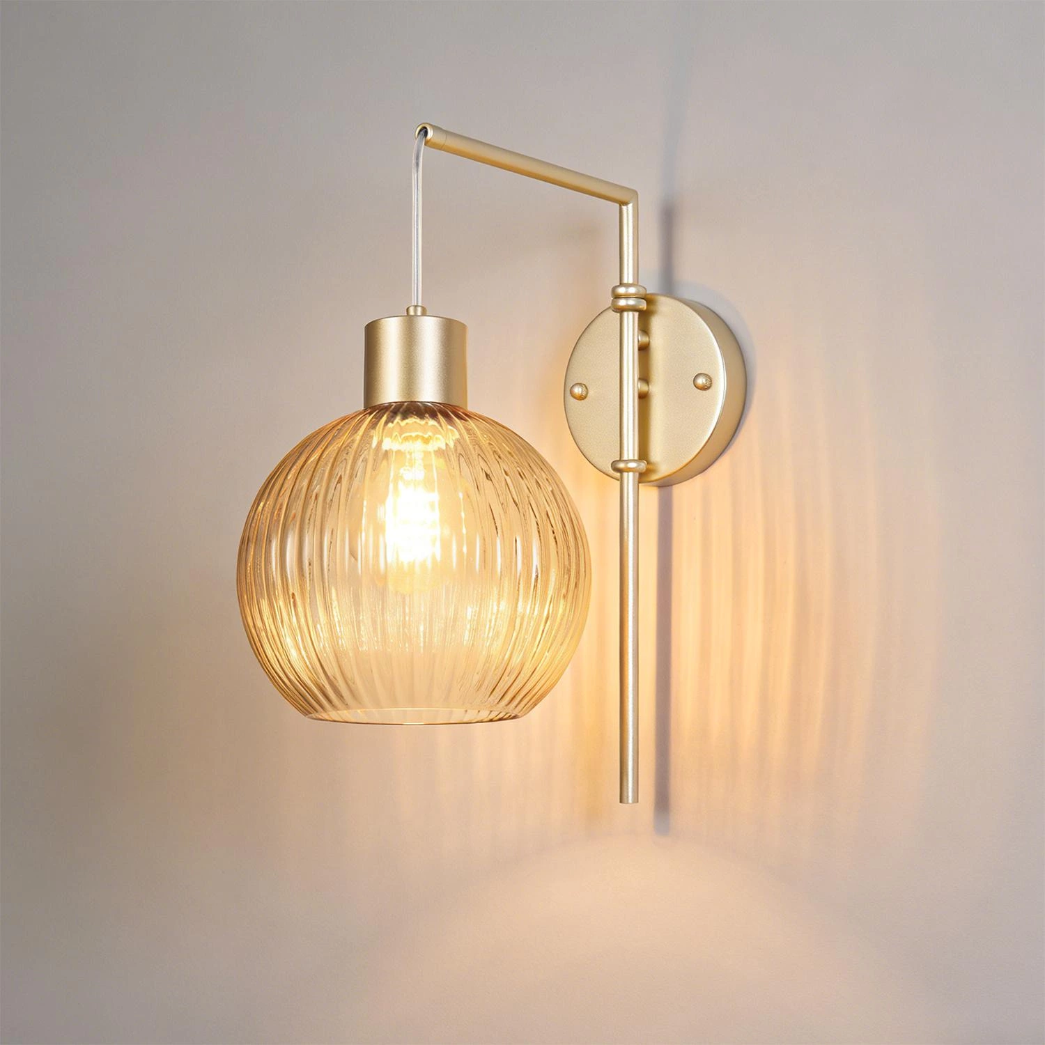 Sophisticated Champagne Gold Finish and Amber Glass
